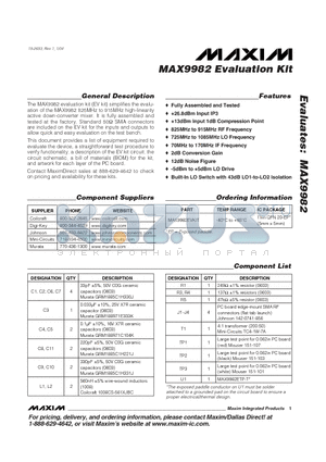 MAX9982EVKIT datasheet - Evaluation Kit