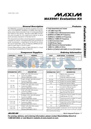 MAX9981EVKIT datasheet - Evaluation Kit