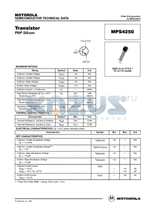 MPS4250 datasheet - Transistor(PNP Silicon)