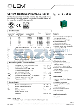 HX20-SP2 datasheet - Current Transducer