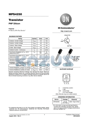 MPS4250G datasheet - PNP Silicon Transistor