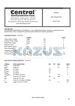 MPS455 datasheet - NPN TRANSISTOR