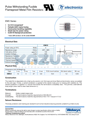EMC2 datasheet - Pulse Withstanding Fusible Flameproof Metal Film Resistors