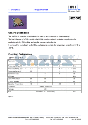 HX5002 datasheet - 4 - 6 GHz Mixer