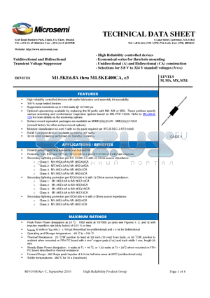 M1.5KE11A datasheet - Unidirectional and Bidirectional Transient Voltage Suppressor