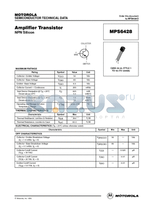 MPS6428 datasheet - Amplifier Transistor(NPN Silicon)