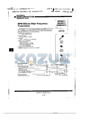 MPS571 datasheet - NPN Silicon High Frequency Transisters