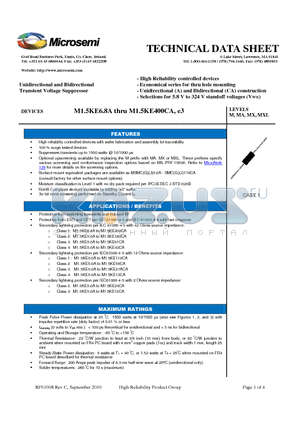 M1.5KE170A datasheet - Unidirectional and Bidirectional Transient Voltage Suppressor