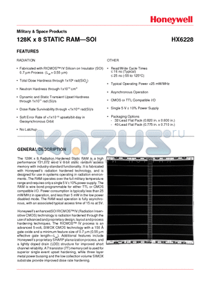 HX6228ABFC datasheet - 128K x 8 STATIC RAM-SOI HX6228