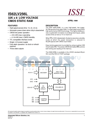 IS62LV256L-25T datasheet - 32K x 8 LOW VOLTAGE CMOS STATIC RAM