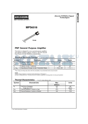 MPS6518 datasheet - PNP General Purpose Amplifier