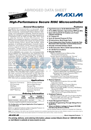 MAXQ1103-ENS+ datasheet - High-Performance Secure RISC Microcontroller