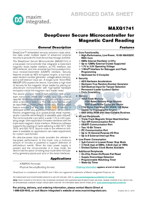 MAXQ1741-DNS+ datasheet - DeepCover Secure Microcontroller for Magnetic Card Reading