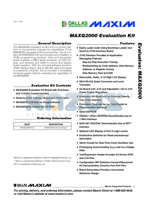 MAXQ2000 datasheet - Evaluation Kit
