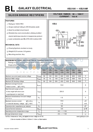 KBJ15G datasheet - SILICON BRIDGE RECTIFIERS