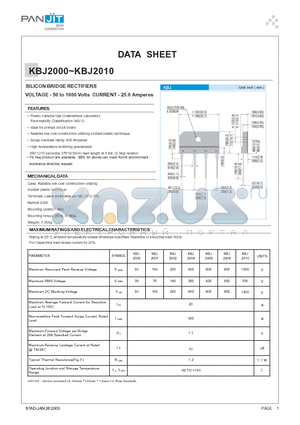 KBJ2002 datasheet - SILICON BRIDGE RECTIFIERS
