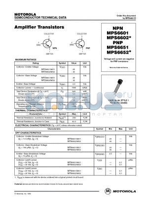 MPS6601 datasheet - Amplifier Transistors