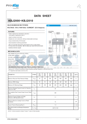 KBJ2004 datasheet - SILICON BRIDGE RECTIFIERS