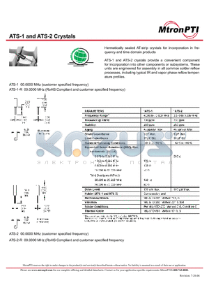 OATS-1 datasheet - Hermetically sealed AT-strip crystals for incorporation in frequency