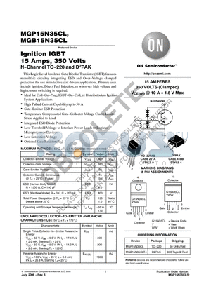 MGB15N35CL datasheet - Ignition IGBT 15 Amps, 350 Volts N-Channel TO-220 and D2PAK