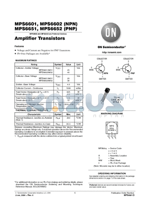 MPS6602RLRA datasheet - Amplifier Transistors