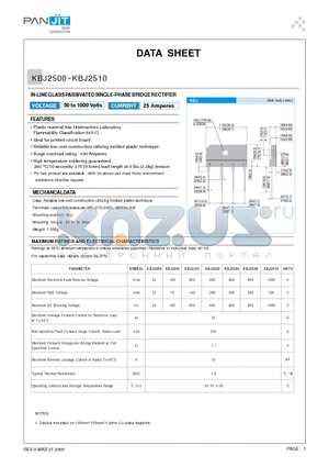 KBJ2502 datasheet - IN-LINE GLASS PASSIVATED SINGLE-PHASE BRIDGE RECTIFIER