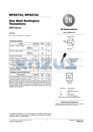 MPS6724G datasheet - One Watt Darlington Transistors NPN Silicon