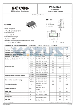 PZT2222A datasheet - General Purpose Transistor