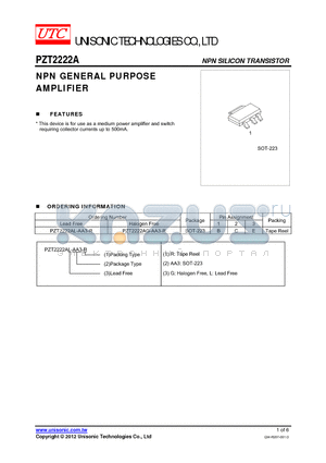 PZT2222AG-AA3-R datasheet - NPN GENERAL PURPOSE AMPLIFIER