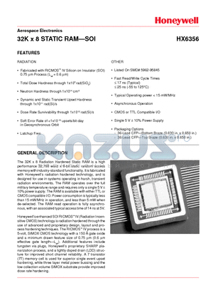 HX6356-BNT datasheet - 32K x 8 STATIC RAM-SOI