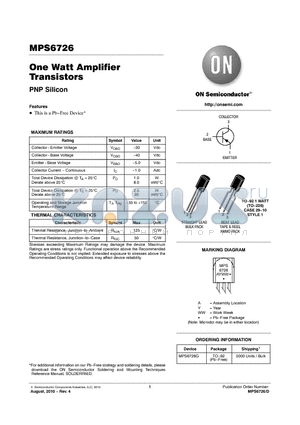 MPS6726_10 datasheet - One Watt Amplifier Transistors