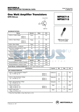 MPS6715 datasheet - One Watt Amplifier Transistors