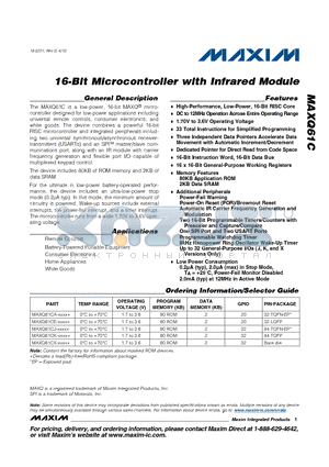 MAXQ61CE datasheet - 16-Bit Microcontroller with Infrared Module