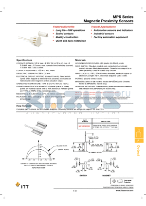 MPS70WGW datasheet - Magnetic Proximity Sensors