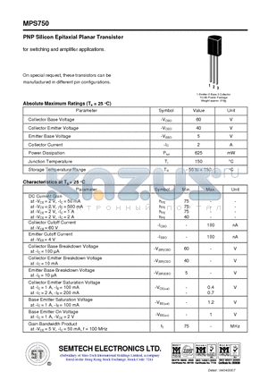 MPS750 datasheet - PNP Silicon Epitaxial Planar Transistor