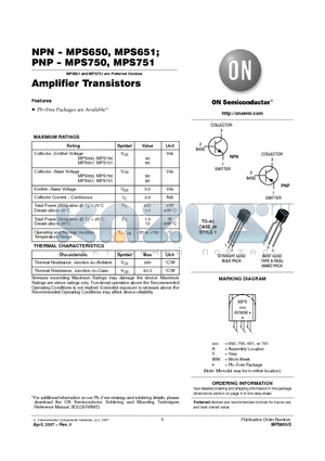 MPS751 datasheet - Amplifier Transistors