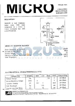 MGB74D datasheet - 1.2mm x 3.$4mm RECTANGULAR BAR LED LAMP