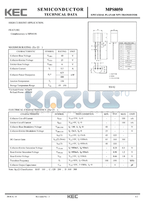 MPS8050_10 datasheet - EPITAXIAL PLANAR NPN TRANSISTOR