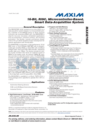 MAXQ7666BATM+ datasheet - 16-Bit, RISC, Microcontroller-Based, Smart Data-Acquisition System