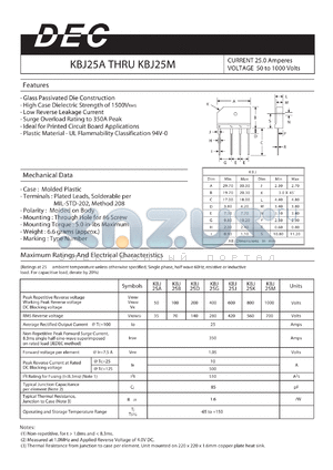 KBJ25M datasheet - CURRENT 25.0 Amperes VOLTAGE 50 to 1000 Volts