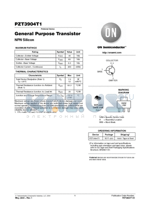 PZT3904T1 datasheet - General Purpose Transistor