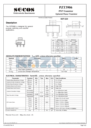 PZT3906 datasheet - Epitaxial Planar Transistor