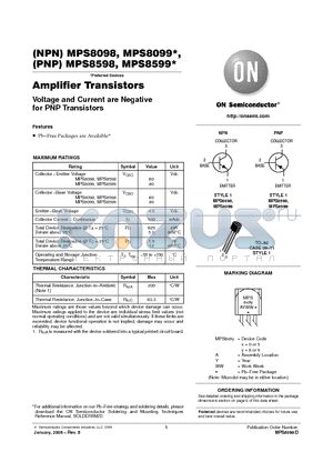 MPS8098 datasheet - Amplifier Transistors Voltage and Current are Negative for PNP Transistors