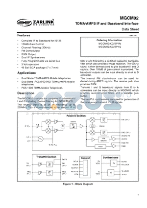 MGCM02KG datasheet - TDMA/AMPS IF and Baseband Interface