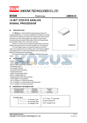 M1008G-P28-R datasheet - 16-BIT CCD/CIS ANALOG SIGNAL PROCESSOR