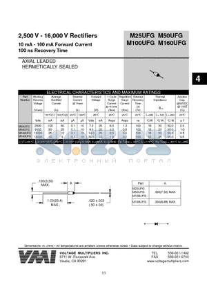 M100UFG datasheet - 2,500 V - 16,000 V Rectifiers 10 mA - 100 mA Forward Current 100 ns Recovery Time
