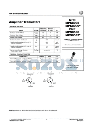 MPS8598 datasheet - Amplifier Transistors
