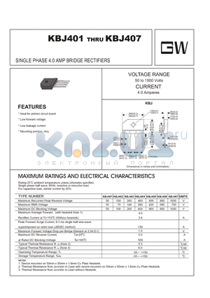 KBJ401 datasheet - SINGLE PHASE 4.0 AMP BRIDGE RECTIFIERS