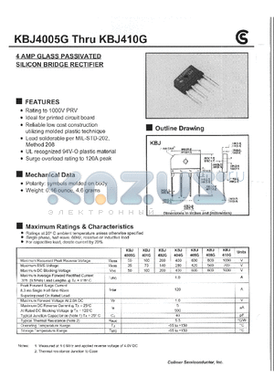 KBJ4005G datasheet - 4 AMP GLASS PASSIVATED SILICON BRIDGE RECTIFIER