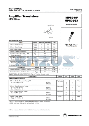 MPS918 datasheet - Amplifier Transistors
